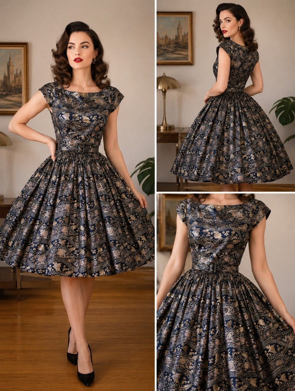 Vintage 60s Justin McCarty Full Skirt Crinoline Party Tea Dress w/Belt Size M